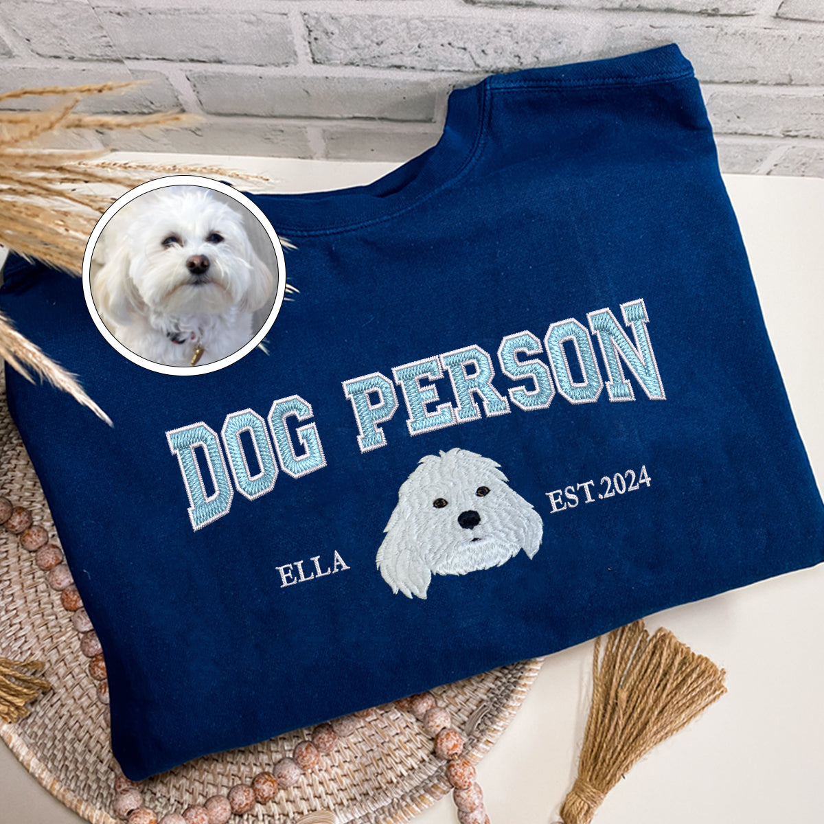 Custom Full-Color Varsity Dog Person Embroidered T-Shirt | Gift For Pet Lovers
