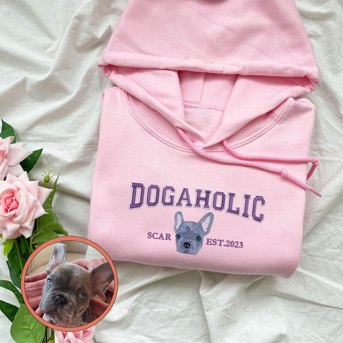 Custom Full-Color Varsity Dogaholic Embroidered Hoodie | Gift For Pet Lovers