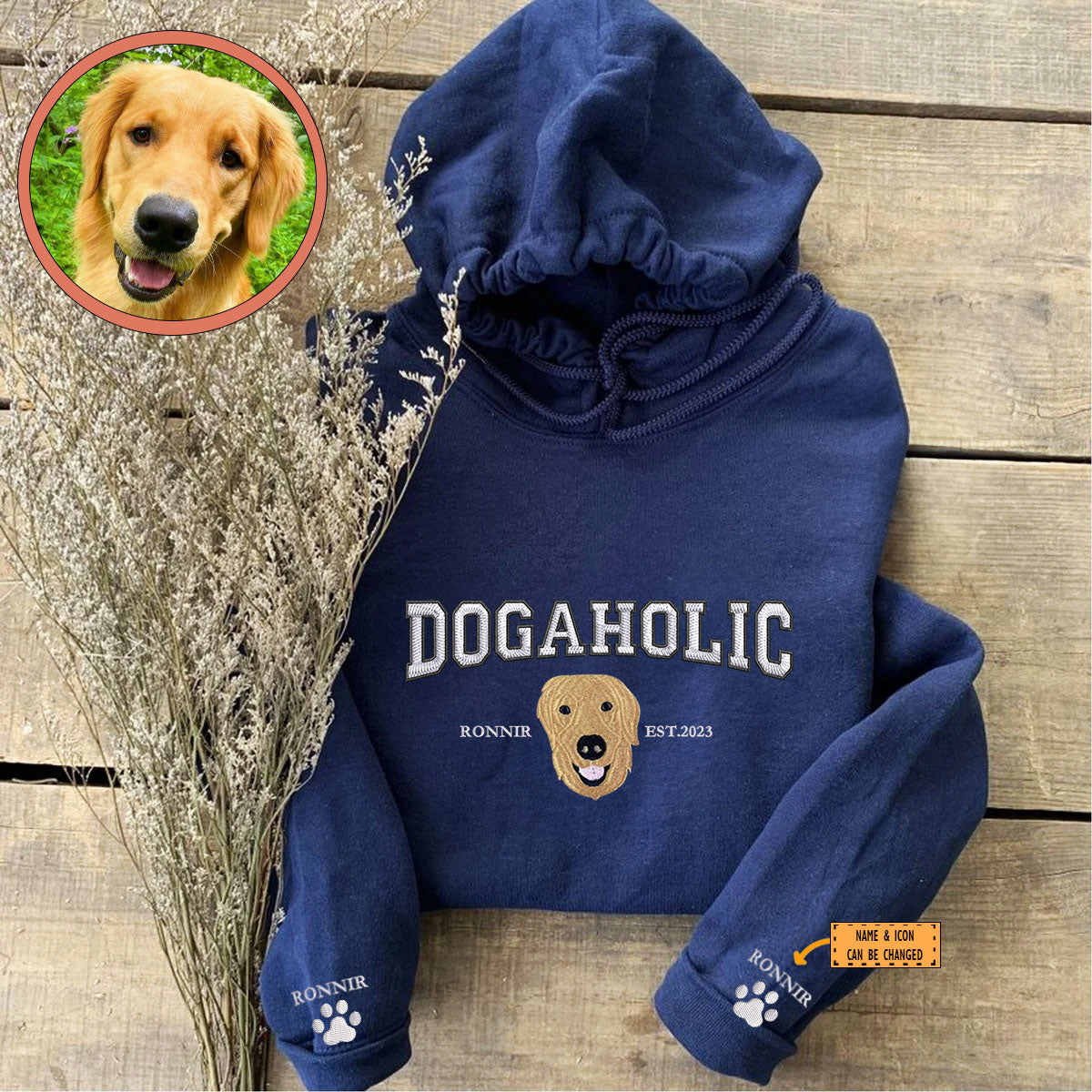 Custom Full-Color Varsity Dogaholic Embroidered Hoodie | Gift For Pet Lovers