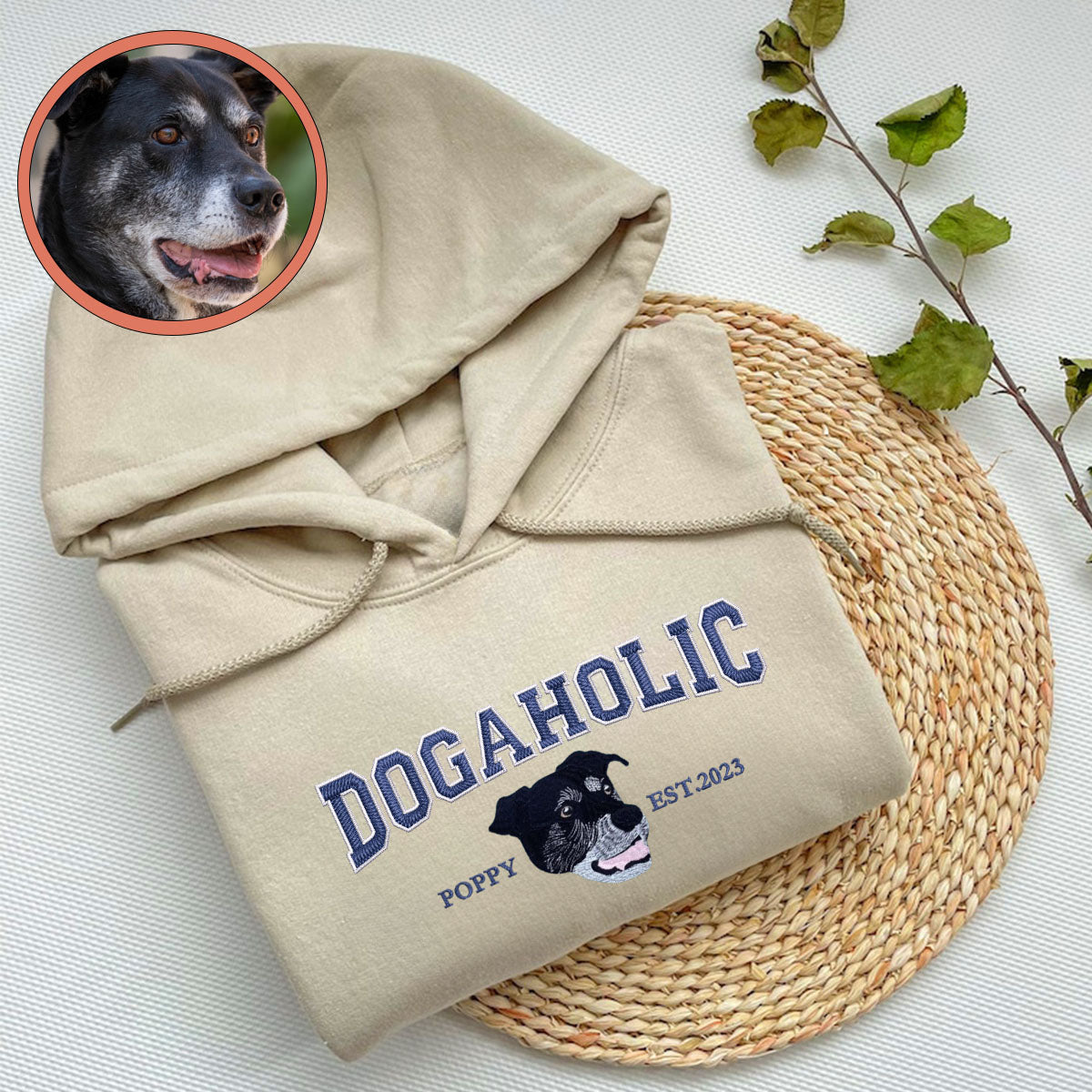 Custom Full-Color Varsity Dogaholic Embroidered Hoodie | Gift For Pet Lovers