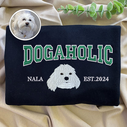 Custom Full-Color Varsity Dogaholic Embroidered Hoodie | Gift For Pet Lovers