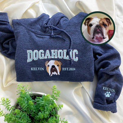 Custom Full-Color Varsity Dogaholic Embroidered Hoodie | Gift For Pet Lovers