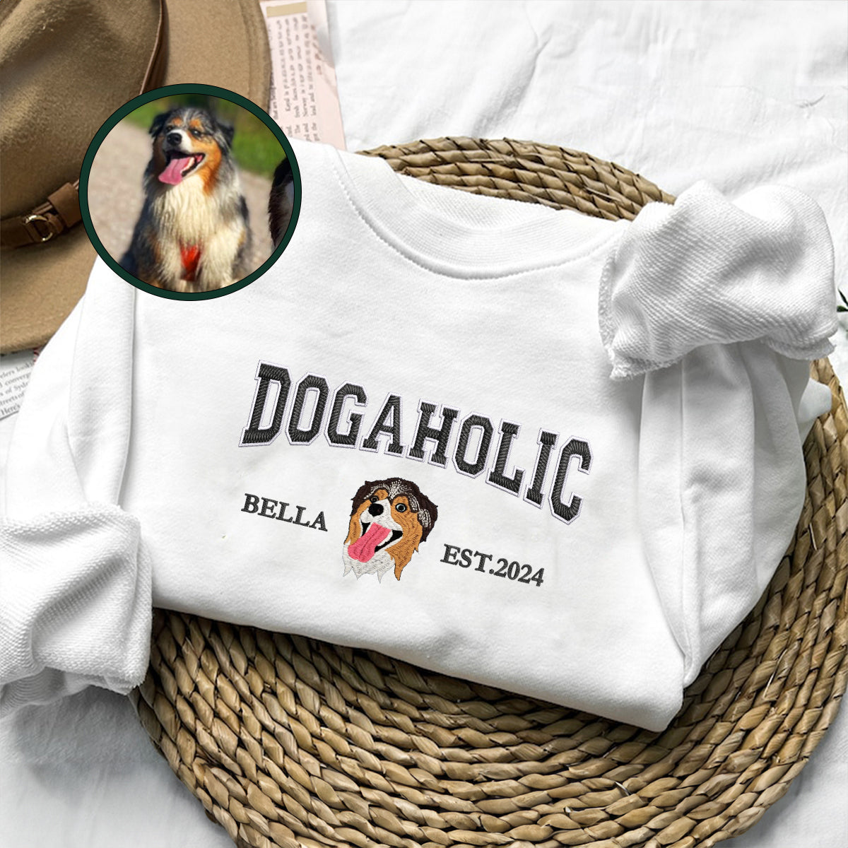 Custom Full-Color Varsity Dogaholic Embroidered Sweatshirt | Gift For Pet Lovers