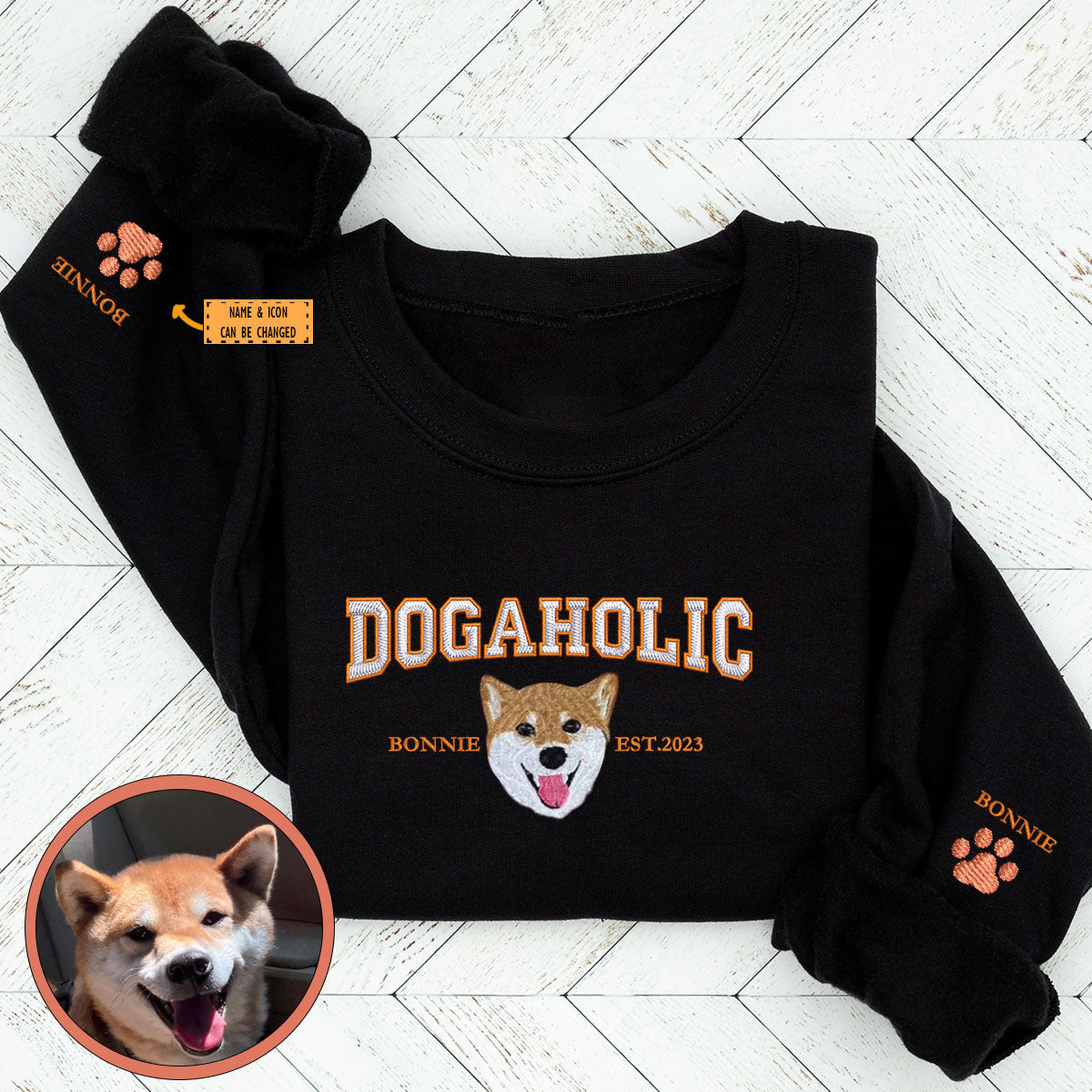 Custom Full-Color Varsity Dogaholic Embroidered Sweatshirt | Gift For Pet Lovers