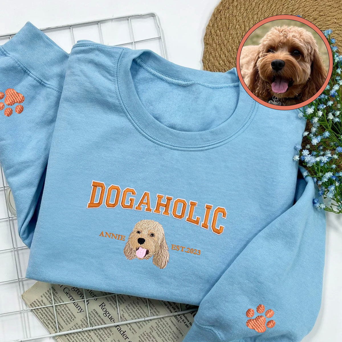 Custom Full-Color Varsity Dogaholic Embroidered Sweatshirt | Gift For Pet Lovers