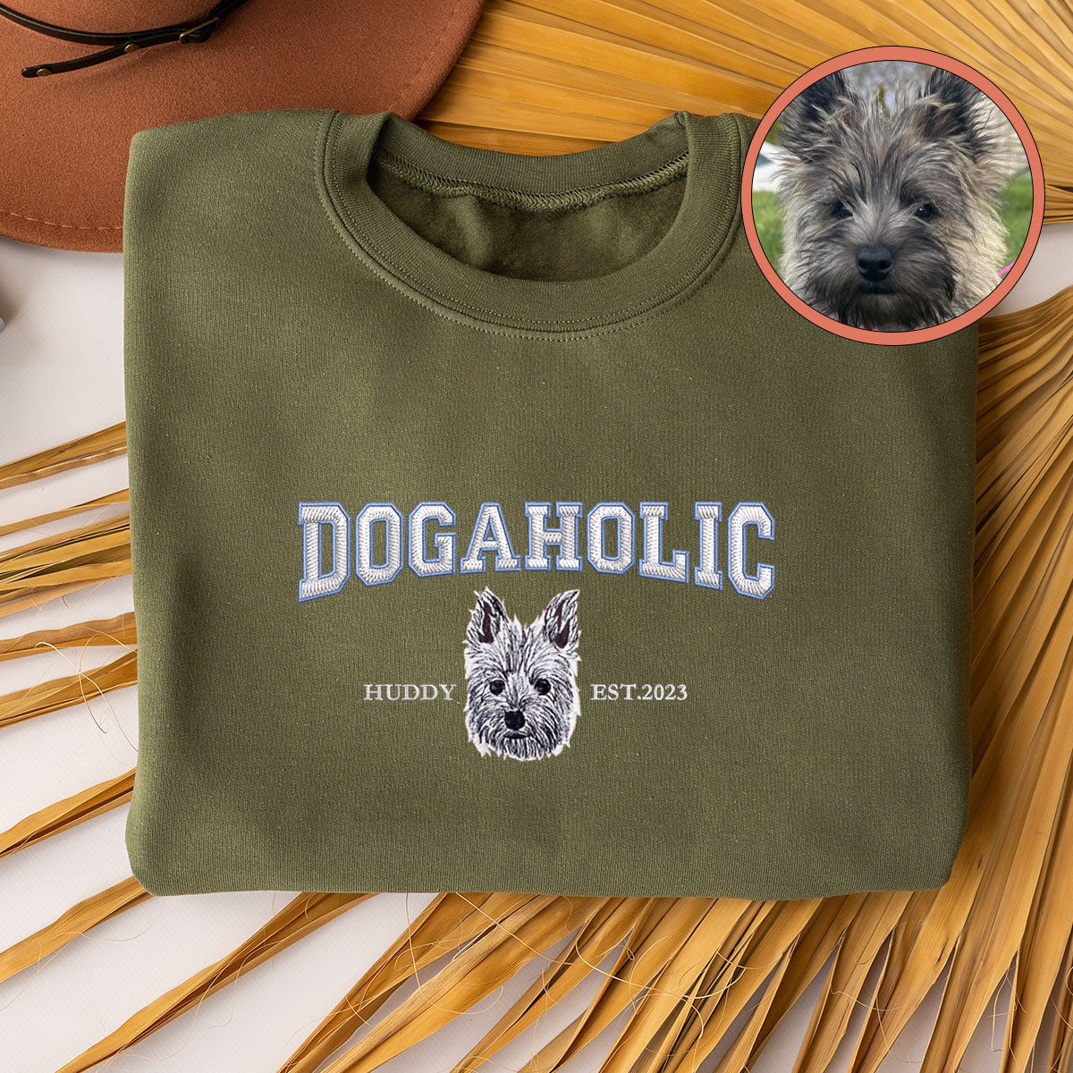 Custom Full-Color Varsity Dogaholic Embroidered Sweatshirt | Gift For Pet Lovers