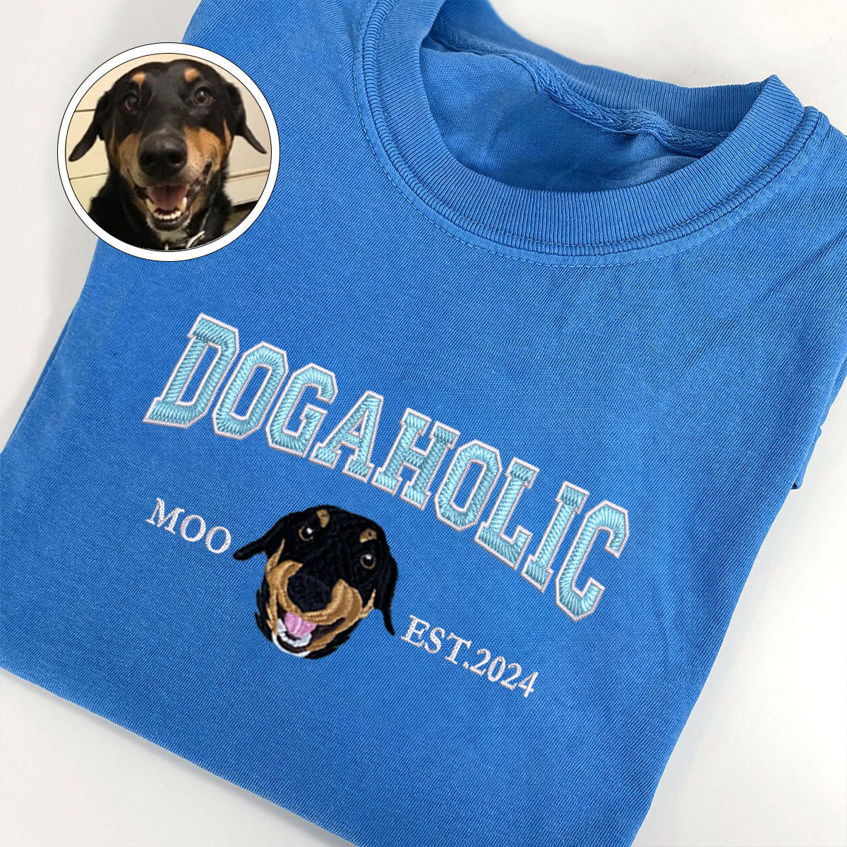 Custom Full-Color Varsity Dogaholic Embroidered T-Shirt | Gift For Pet Lovers