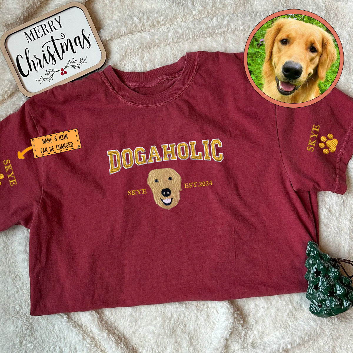 Custom Full-Color Varsity Dogaholic Embroidered T-Shirt | Gift For Pet Lovers