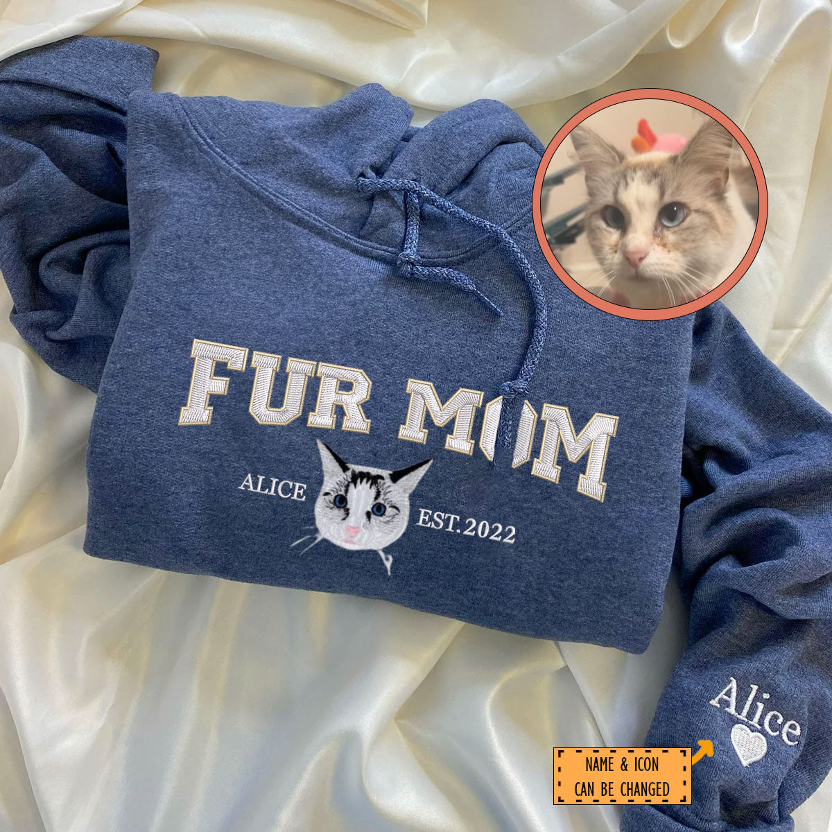 Custom Full-Color Varsity Fur Mom Embroidered Hoodie | Gift For Pet Lovers