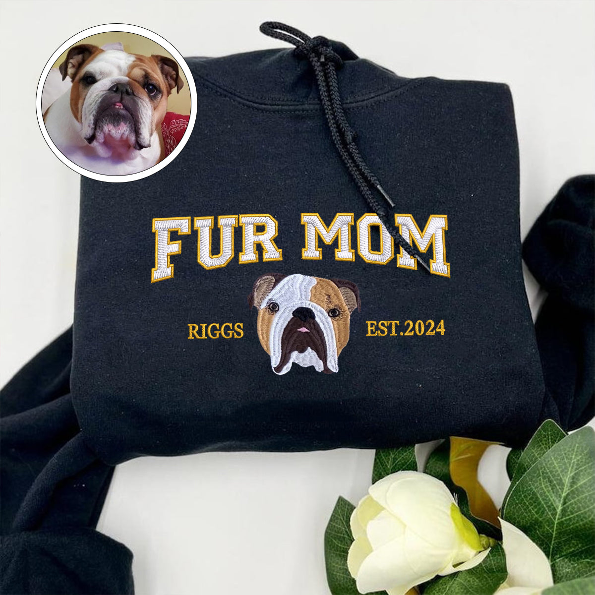 Custom Full-Color Varsity Fur Mom Embroidered Hoodie | Gift For Pet Lovers