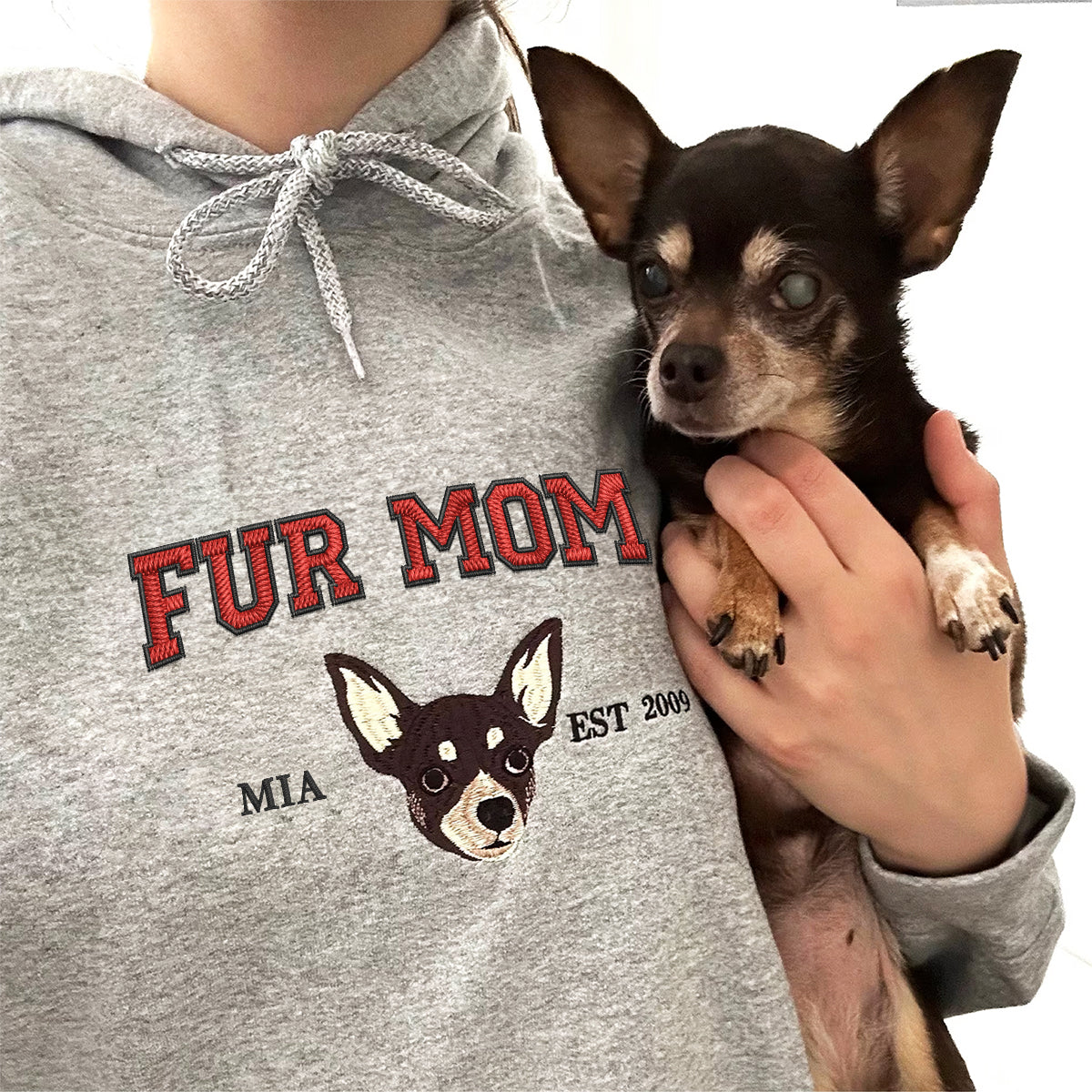 Custom Full-Color Varsity Fur Mom Embroidered Hoodie | Gift For Pet Lovers