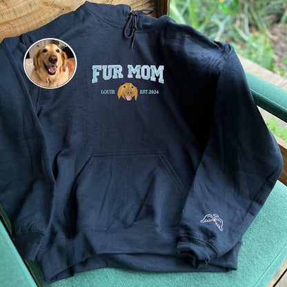 Custom Full-Color Varsity Fur Mom Embroidered Hoodie | Gift For Pet Lovers