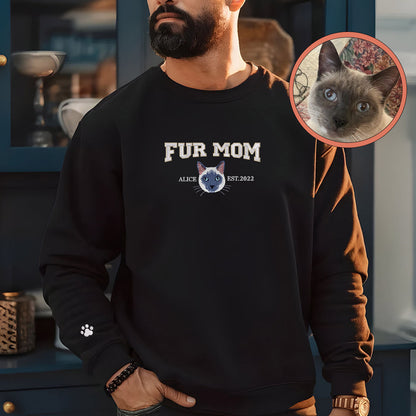 Custom Full-Color Varsity Fur Mom Embroidered Sweatshirt | Gift For Pet Lovers