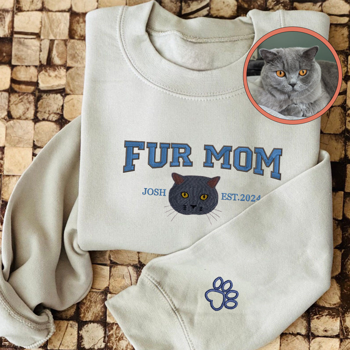 Custom Full-Color Varsity Fur Mom Embroidered Sweatshirt | Gift For Pet Lovers