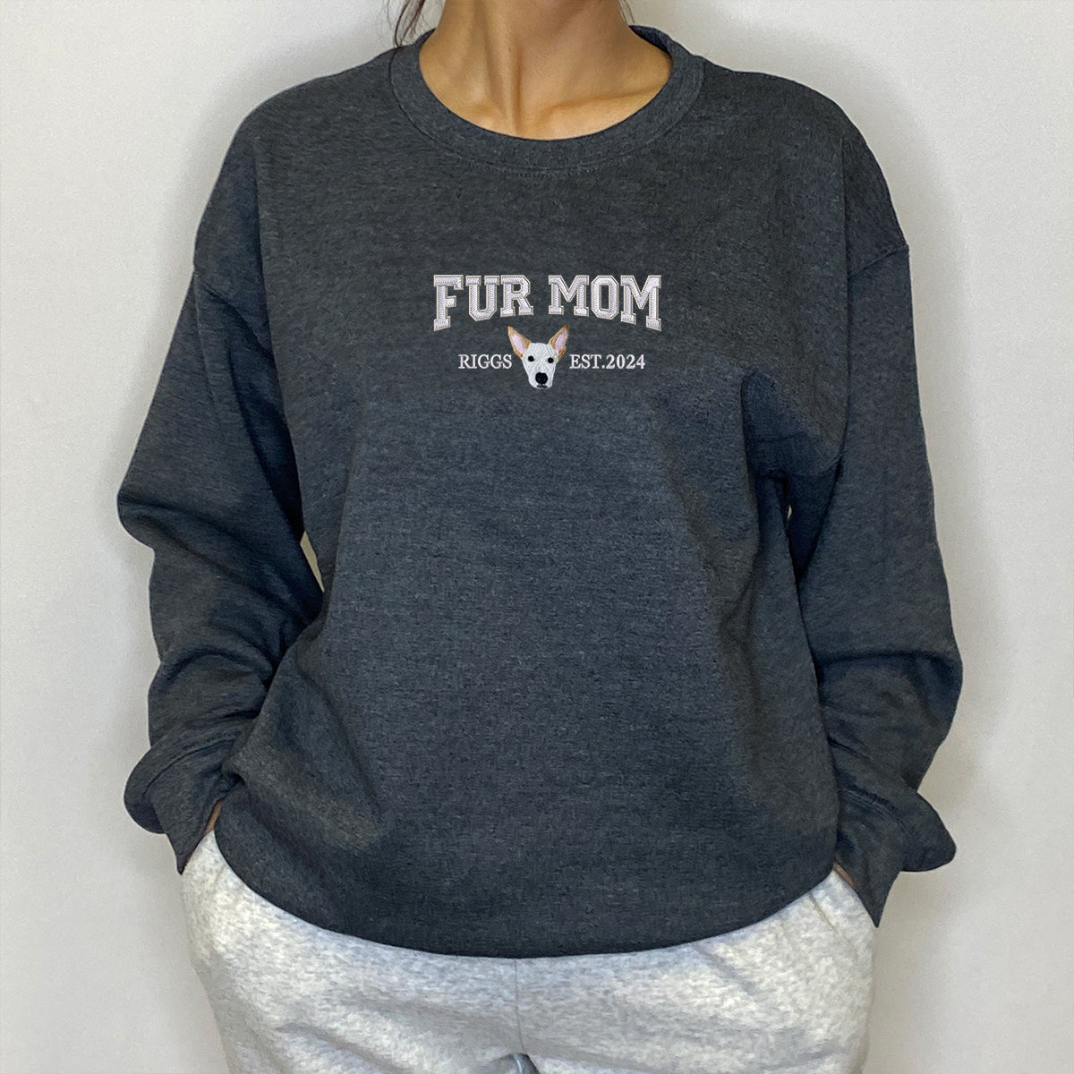 Custom Full-Color Varsity Fur Mom Embroidered Sweatshirt | Gift For Pet Lovers