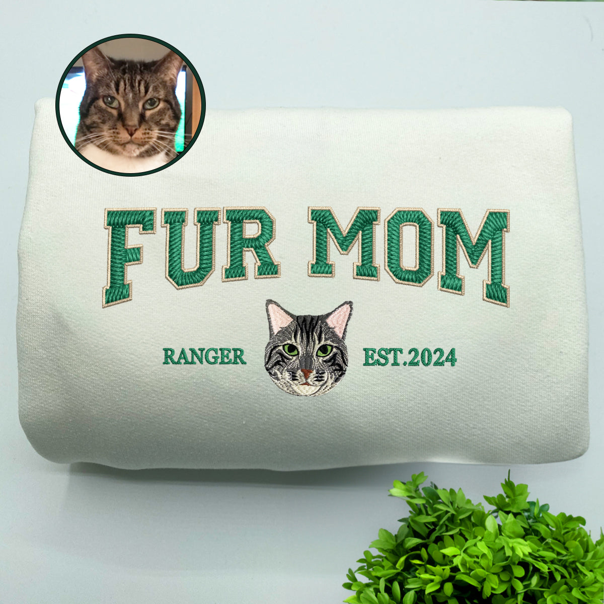 Custom Full-Color Varsity Fur Mom Embroidered Sweatshirt | Gift For Pet Lovers