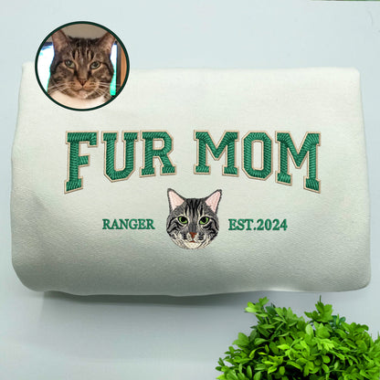 Custom Full-Color Varsity Fur Mom Embroidered Sweatshirt | Gift For Pet Lovers