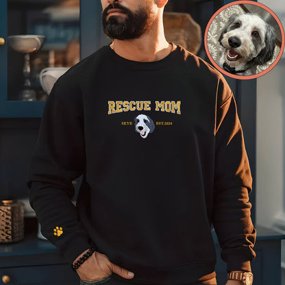 Custom Full-Color Varsity Rescue Mom Embroidered Sweatshirt | Gift For Pet Lovers