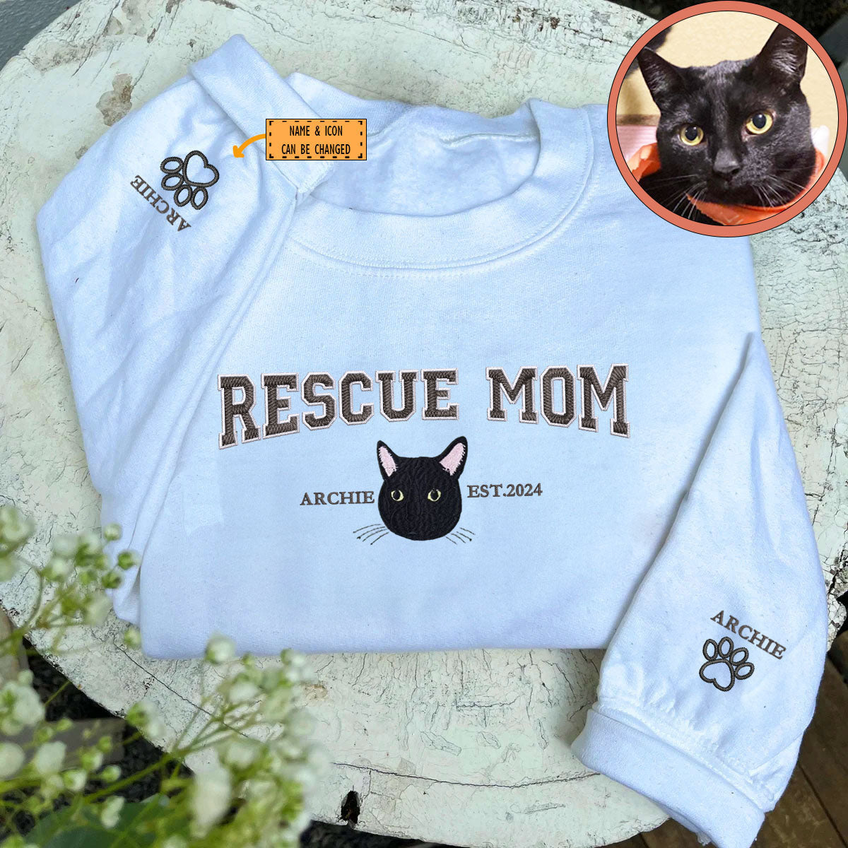 Custom Full-Color Varsity Rescue Mom Embroidered Sweatshirt | Gift For Pet Lovers