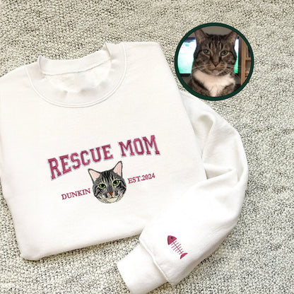 Custom Full-Color Varsity Rescue Mom Embroidered Sweatshirt | Gift For Pet Lovers