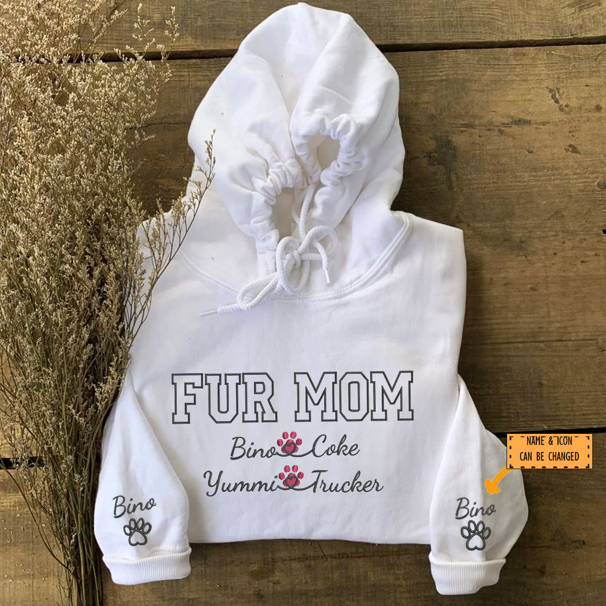 Custom Fur Mom With Names Embroidered Hoodie | Gift For Pet Lovers
