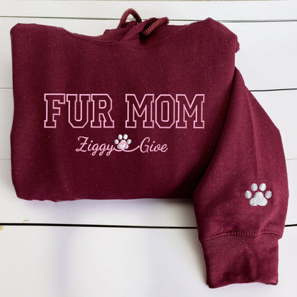 Custom Fur Mom With Names Embroidered Hoodie | Gift For Pet Lovers
