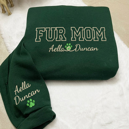 Custom Fur Mom With Names Embroidered Sweatshirt | Gift For Pet Lovers