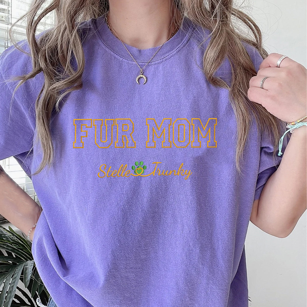 Custom Fur Mom With Names Embroidered T-Shirt | Gift For Pet Lovers