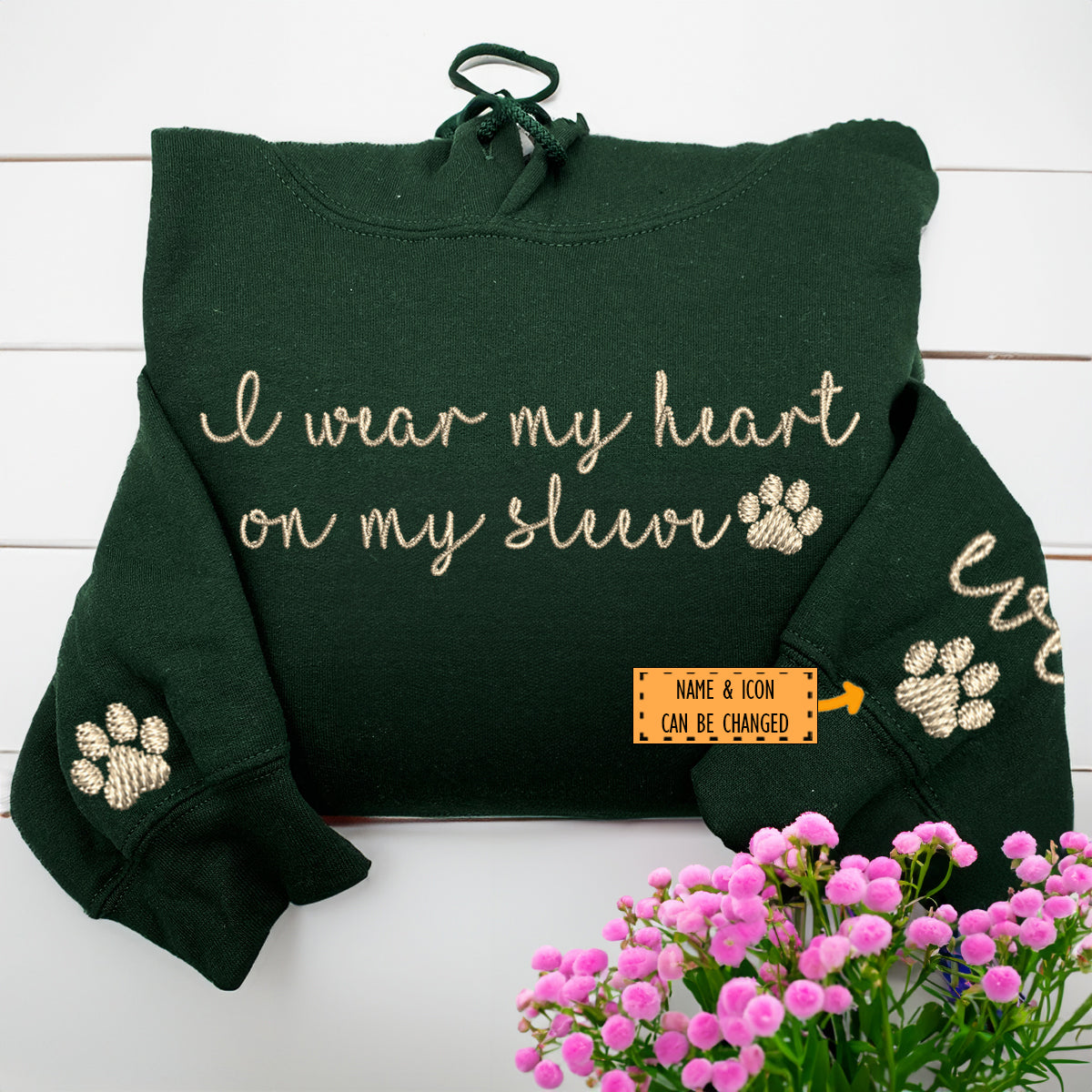 Custom I Wear My Heart On My Sleeve Embroidered Hoodie | Gift For Pet Lovers