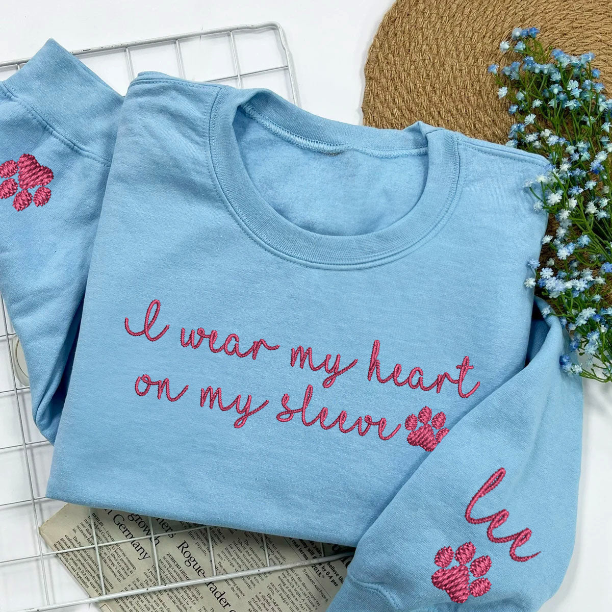 Custom I Wear My Heart On My Sleeve Embroidered Sweatshirt | Gift For Pet Lovers