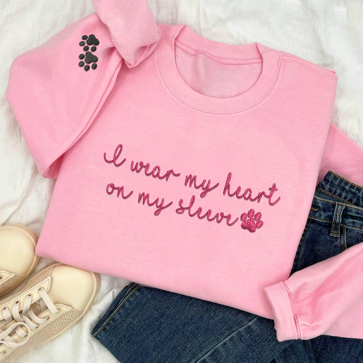 Custom I Wear My Heart On My Sleeve Embroidered Sweatshirt | Gift For Pet Lovers