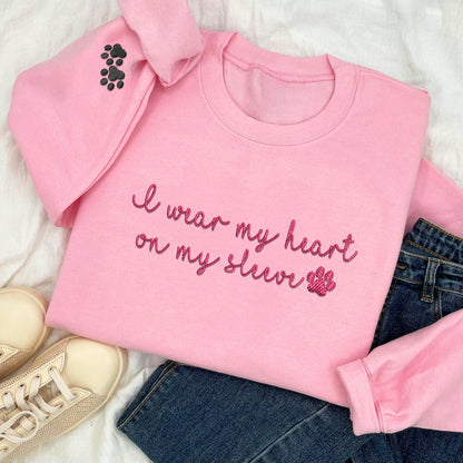 Custom I Wear My Heart On My Sleeve Embroidered Sweatshirt | Gift For Pet Lovers