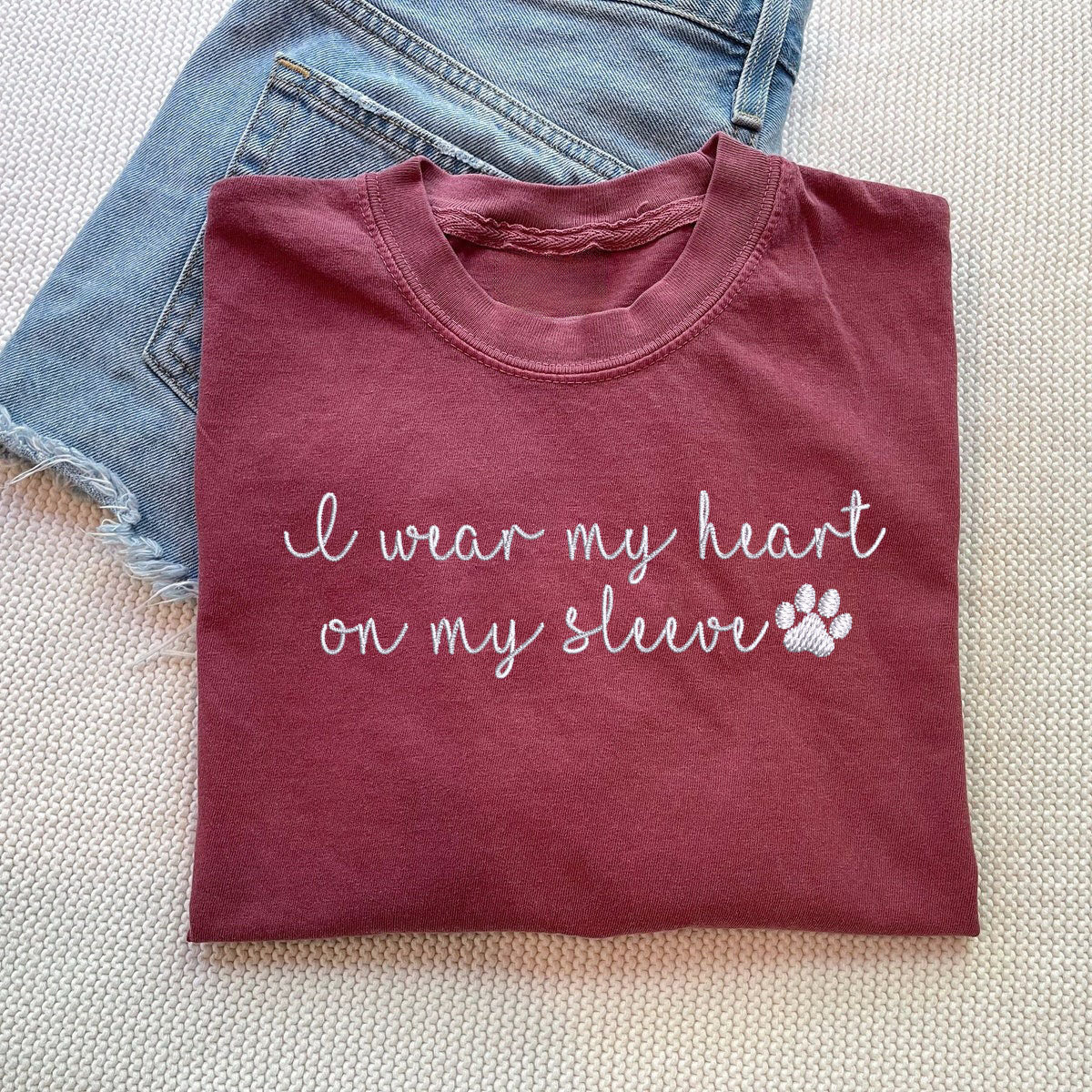 Custom I Wear My Heart On My Sleeve Embroidered T-Shirt | Gift For Pet Lovers