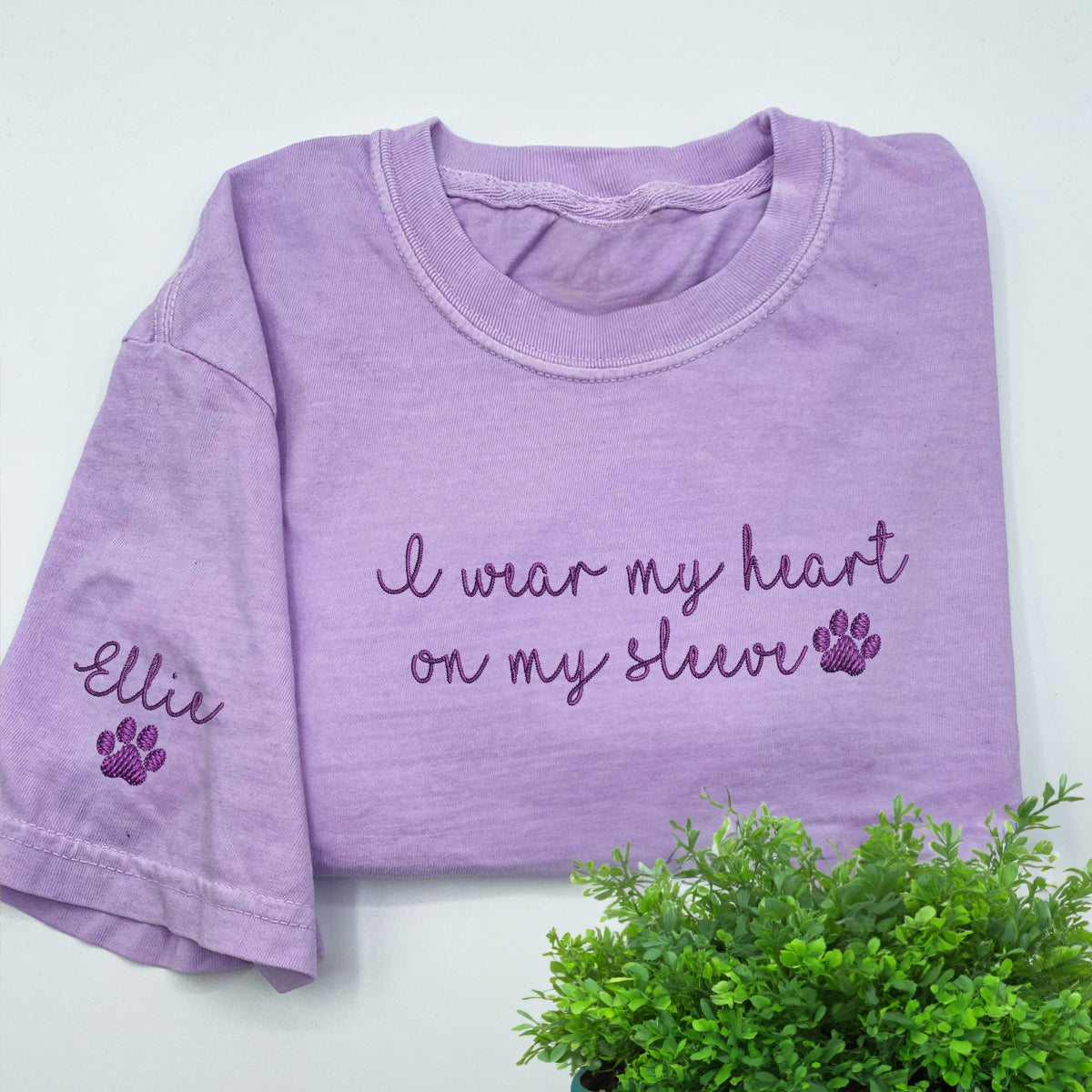 Custom I Wear My Heart On My Sleeve Embroidered T-Shirt | Gift For Pet Lovers