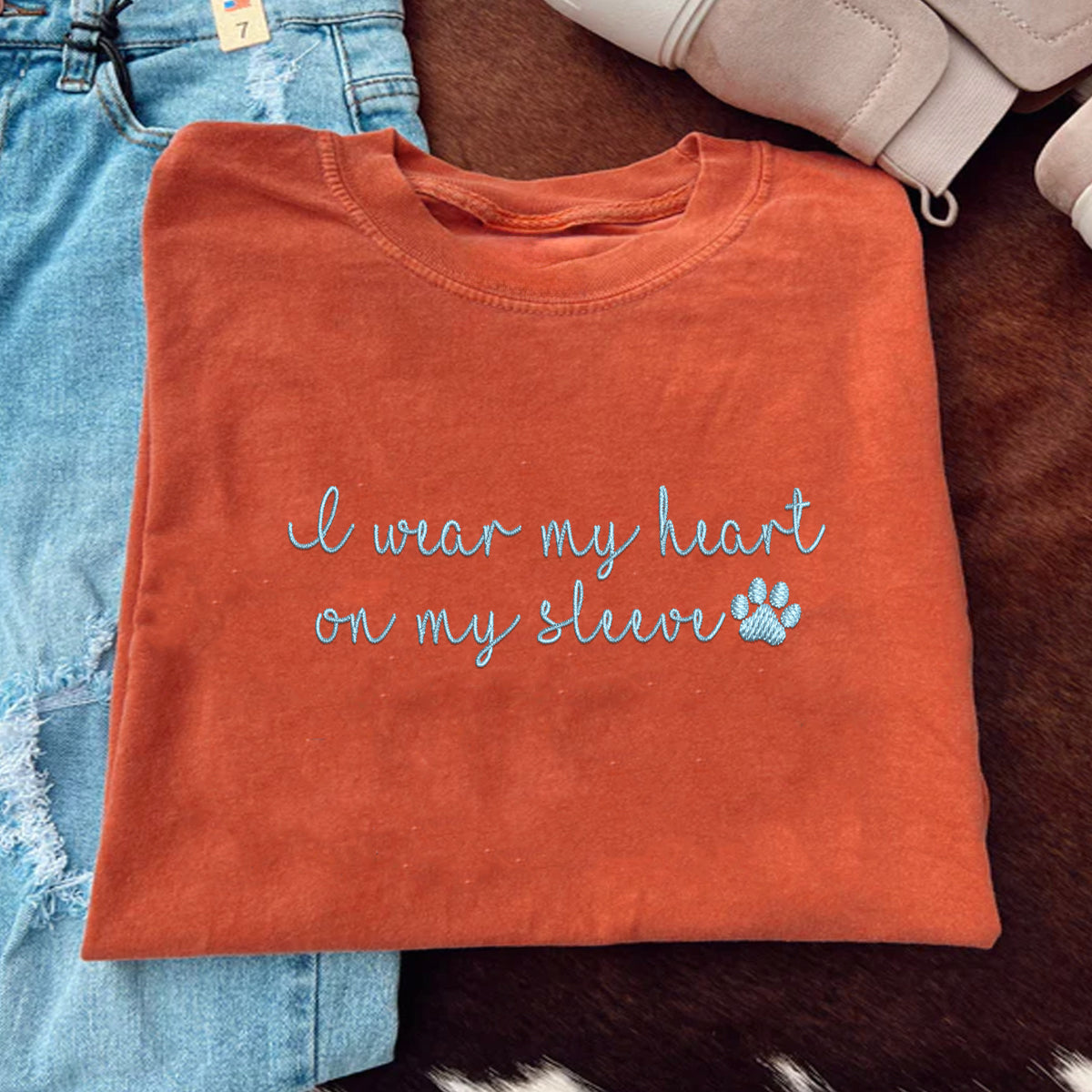 Custom I Wear My Heart On My Sleeve Embroidered T-Shirt | Gift For Pet Lovers