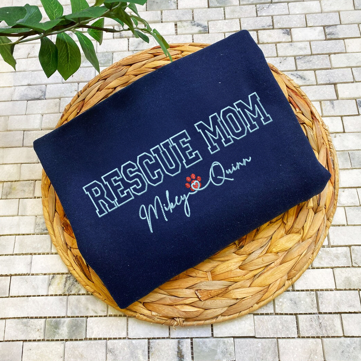Custom Rescue Mom With Names Embroidered Hoodie | Gift For Pet Lovers