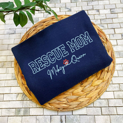 Custom Rescue Mom With Names Embroidered Hoodie | Gift For Pet Lovers