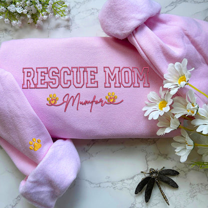 Custom Rescue Mom With Names Embroidered Hoodie | Gift For Pet Lovers