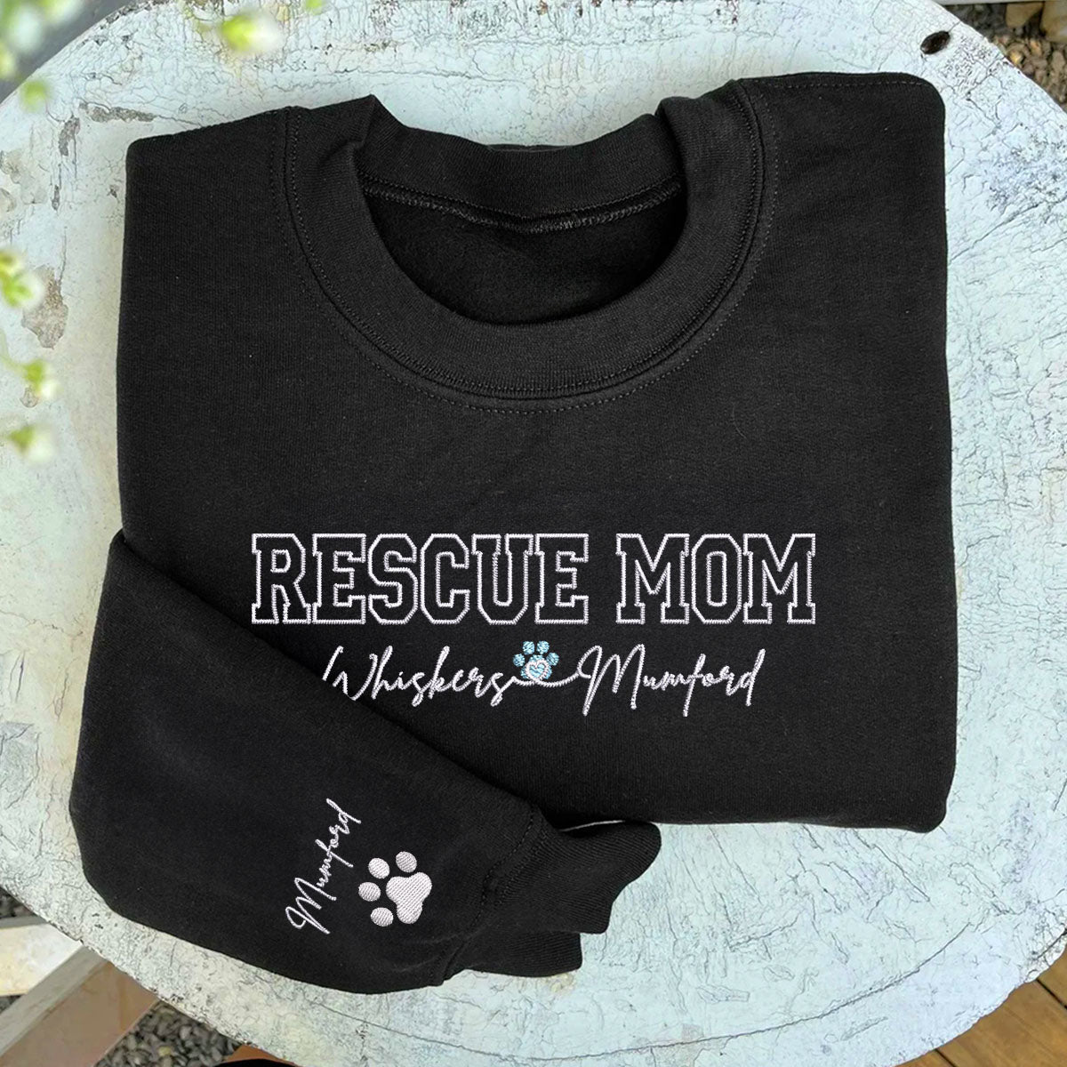 Custom Rescue Mom With Names Embroidered Sweatshirt | Gift For Pet Lovers