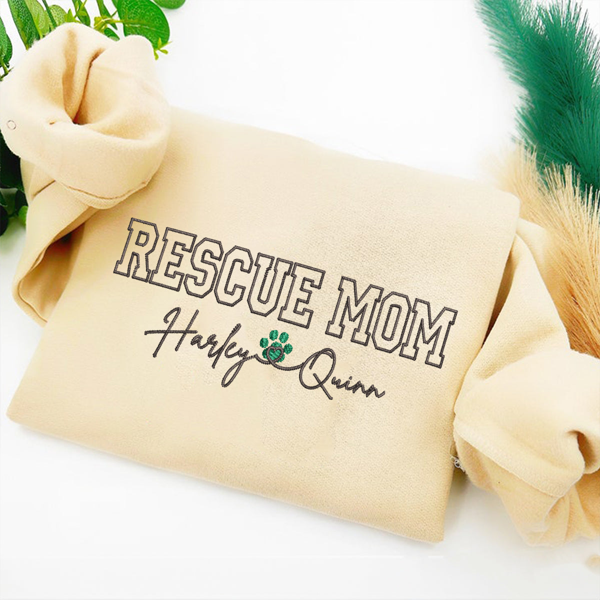 Custom Rescue Mom With Names Embroidered Sweatshirt | Gift For Pet Lovers