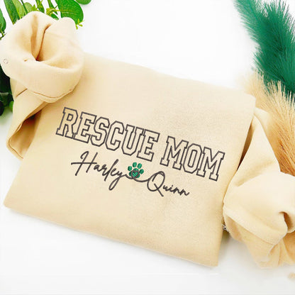 Custom Rescue Mom With Names Embroidered Sweatshirt | Gift For Pet Lovers