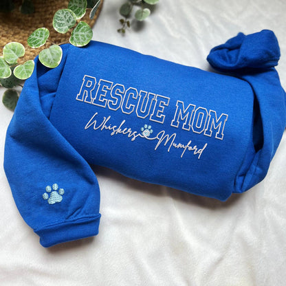 Custom Rescue Mom With Names Embroidered Sweatshirt | Gift For Pet Lovers