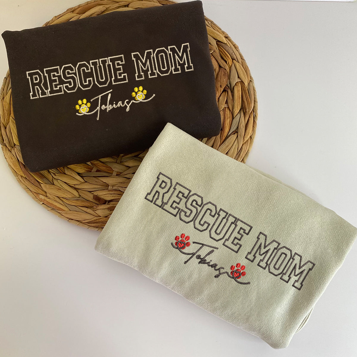 Custom Rescue Mom With Names Embroidered Sweatshirt | Gift For Pet Lovers