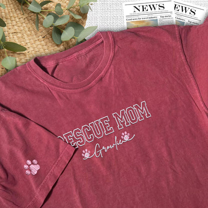 Custom Rescue Mom With Names Embroidered T-Shirt | Gift For Pet Lovers