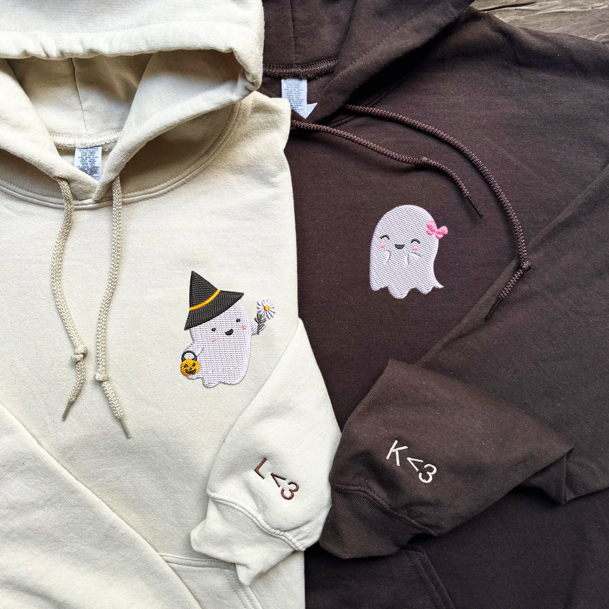 Custom Embroidered Halloween Couples Cute Ghost Boo Hoodies For Couples