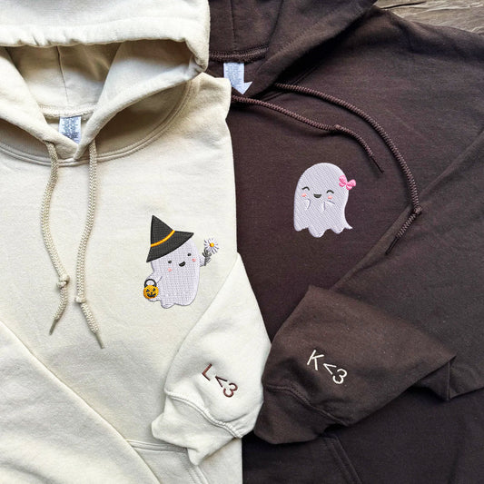 Custom Embroidered Halloween Couples Cute Ghost Boo Hoodies For Couples