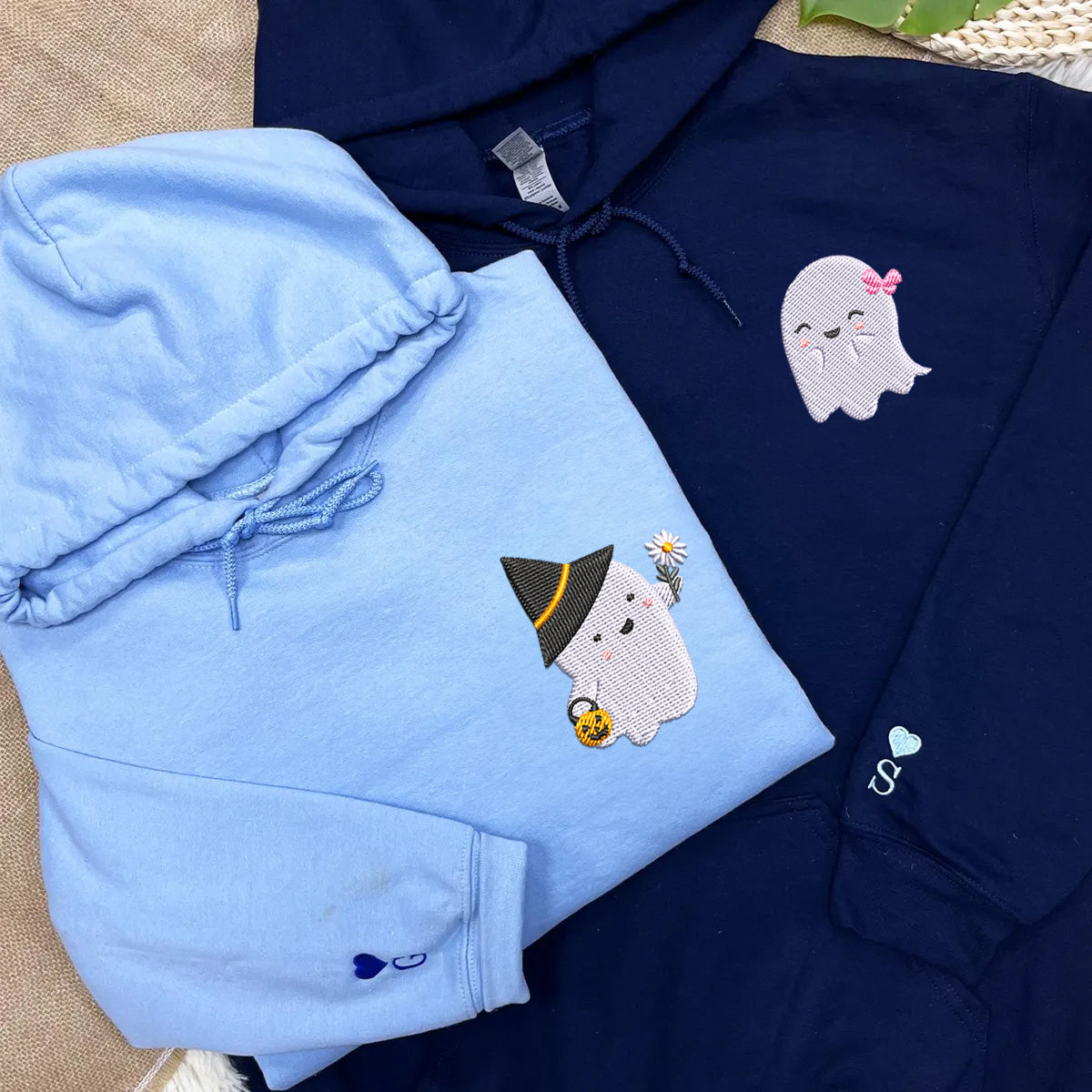 Custom Embroidered Halloween Couples Cute Ghost Boo Hoodies For Couples