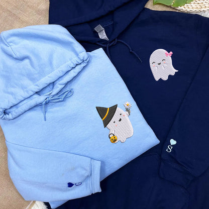 Custom Embroidered Halloween Couples Cute Ghost Boo Hoodies For Couples