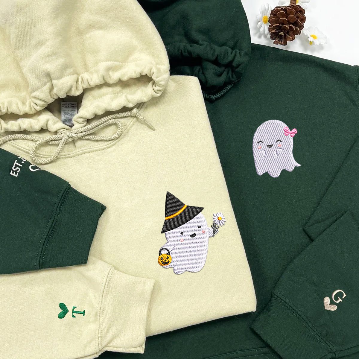 Custom Embroidered Halloween Couples Cute Ghost Boo Hoodies For Couples