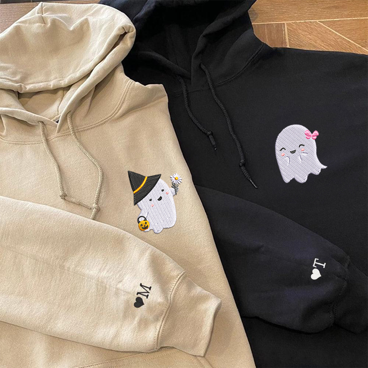 Custom Embroidered Halloween Couples Cute Ghost Boo Hoodies For Couples